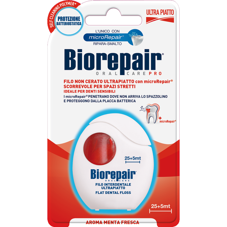 Biorepair Ultraflat unwaxed dental floss with microRepair® for
