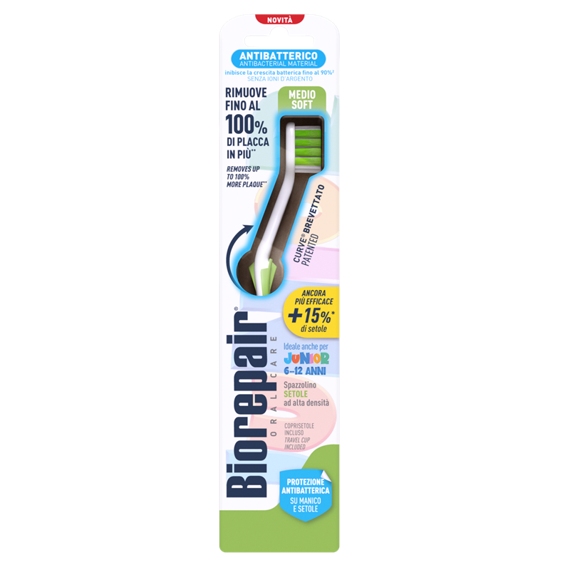 SPAZZOLINO ANTIBATTERICO SETOLE MEDIO MORBIDE Junior 6/12 Anni